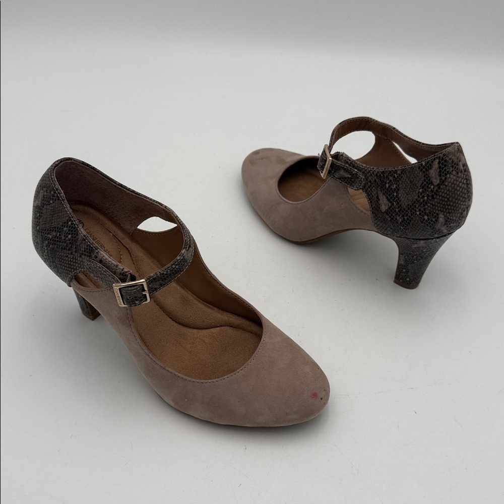 Giani Bernini Taupe Suede animal print Women 7M Heels Mary Jane office Y2K goth